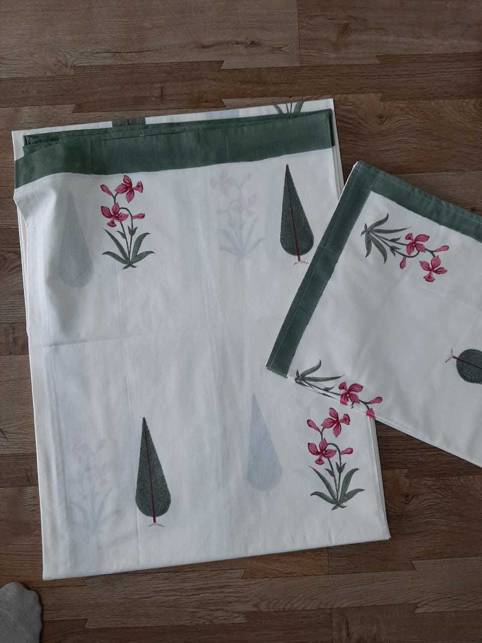 White Hand Block Printed Bedsheet