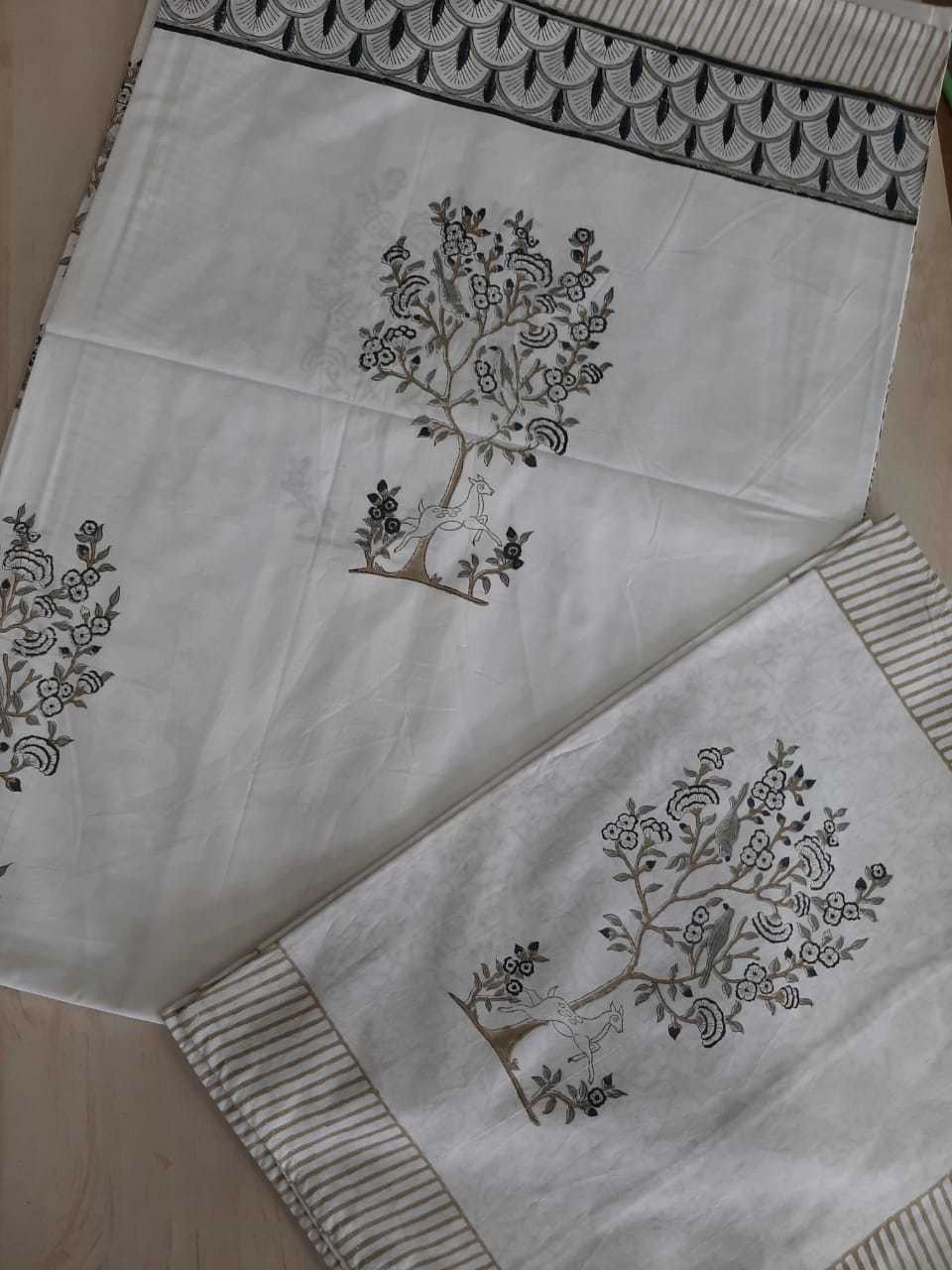White Hand Block Printed Bedsheet