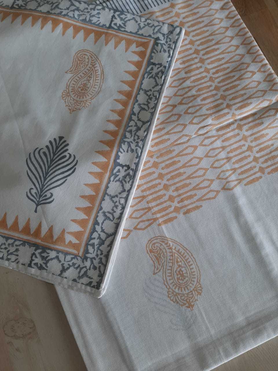 White Hand Block Printed Bedsheet