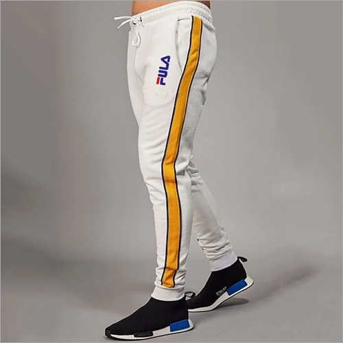 Mens Sports Track Pants - Cotton Material , Adult Size, White-Yellow Color - Comfortable for Yoga, Workout, and Dance in All Seasons