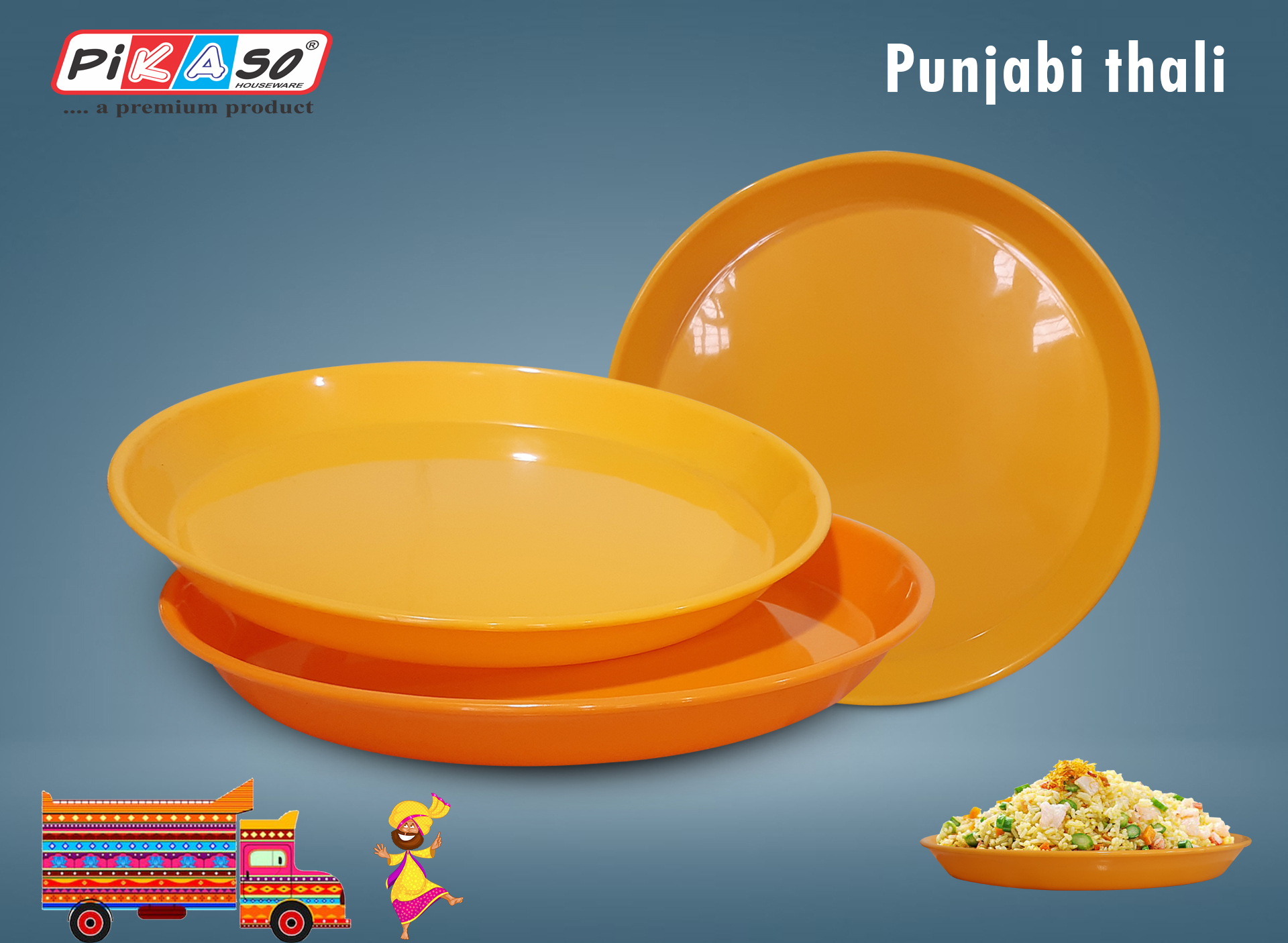 Square Full Plate (6 Pc Set) - Polypropylene, 10.5x10.5x1.2 Inch , White-orange-yellow-green Design, Microwave Safe, 176 Grams