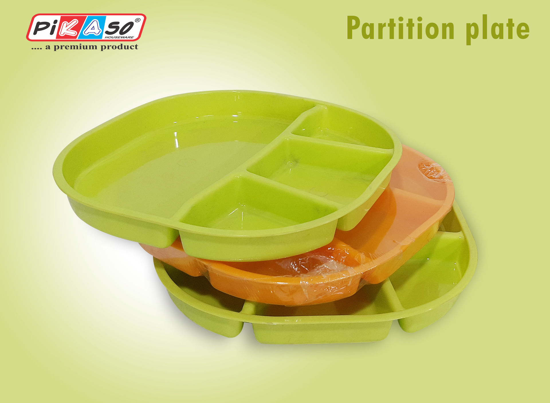 Square Full Plate (6 Pc Set) - Polypropylene, 10.5x10.5x1.2 Inch , White-orange-yellow-green Design, Microwave Safe, 176 Grams