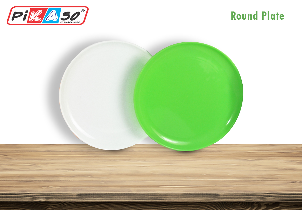 Square Full Plate (6 Pc Set) - Polypropylene, 10.5x10.5x1.2 Inch , White-orange-yellow-green Design, Microwave Safe, 176 Grams