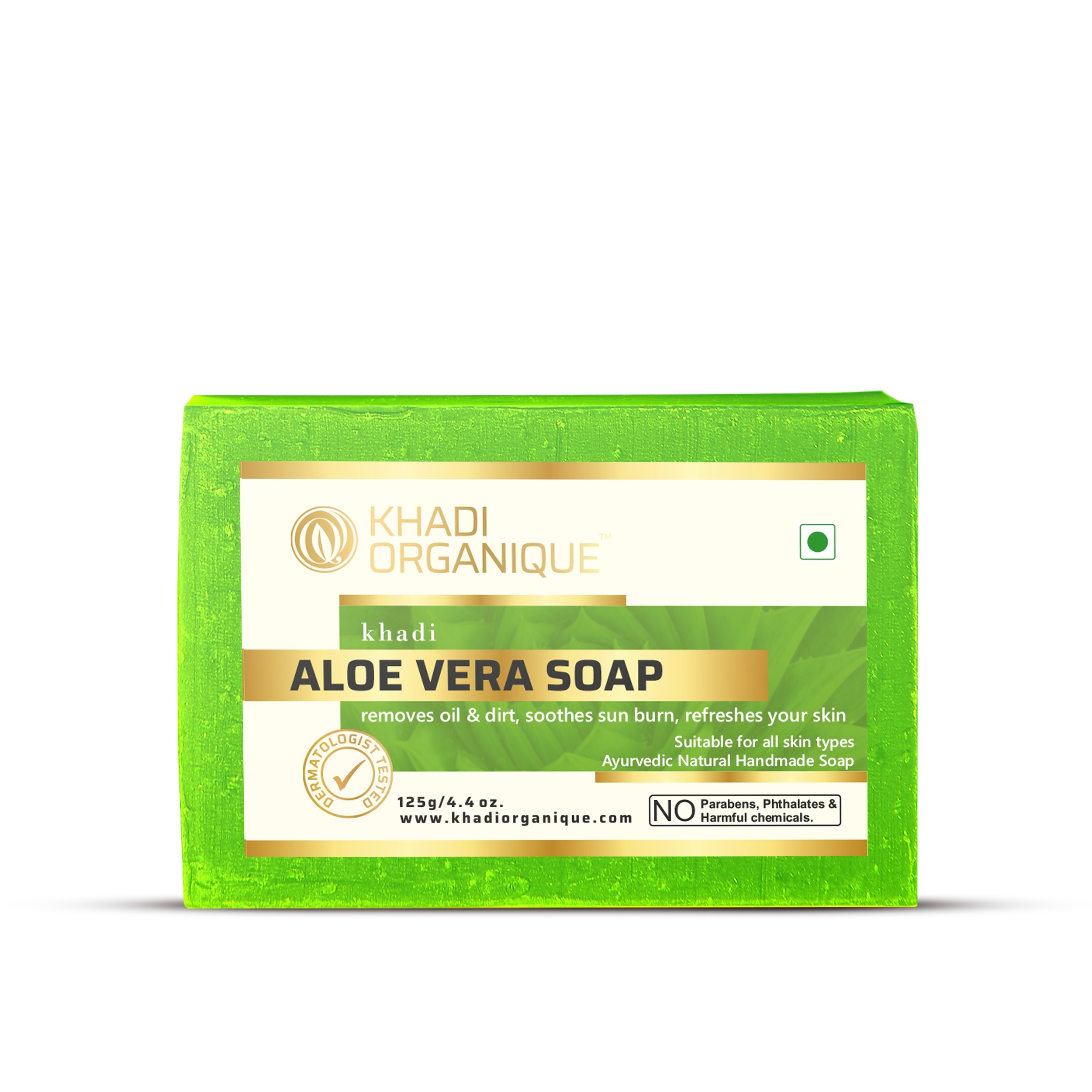 Khadi Organique Aloe Vera Soap - 125 Gm, Herbal Glycerin Formula For All Skin Types, Nourishing & Moisturizing With Natural Extracts