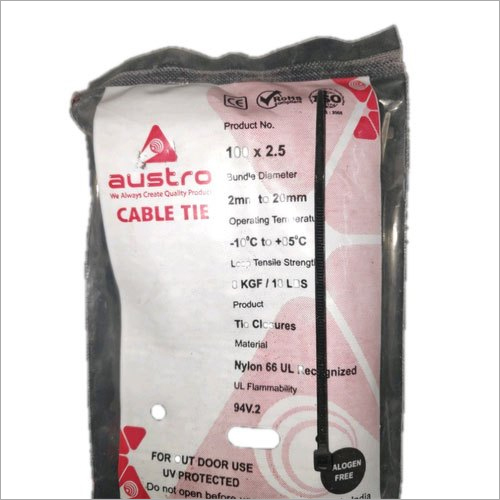 Nylon Cable Ties - Nylon 66, Diameter 2 to 20 mm, Loop Tensile Strength 8 KGF, Temperature Range -10 to +85 Degrees C | White Color, UL Flammability 94V,2