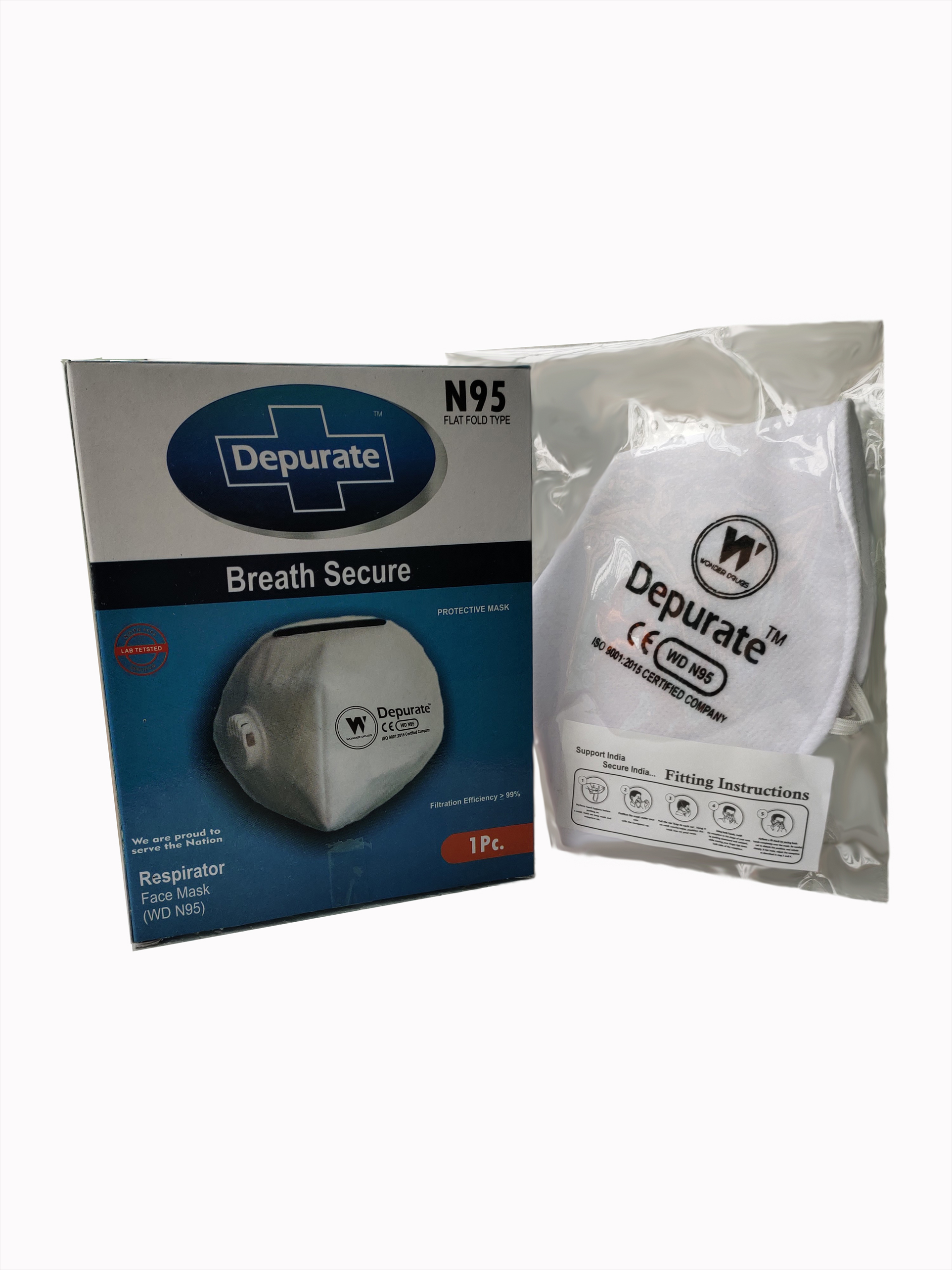 Depurate N95 Face Mask - Plastic Material, Standard Size, White Color | Breathable, Flexible Design For Comprehensive Protection Against Pollution