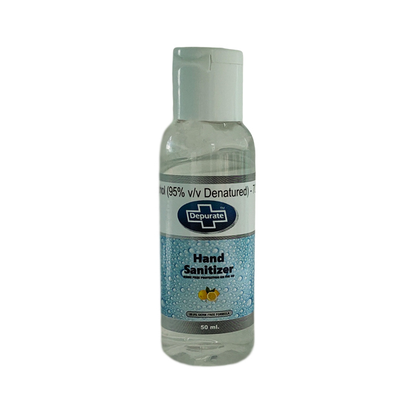 50 Ml Depurate Hand Sanitizer - Poly Ethyl Bottle, Transparent Liquid, Lemon Flavor | Bactericidal Protection, Long-lasting Effect, Unisex Use