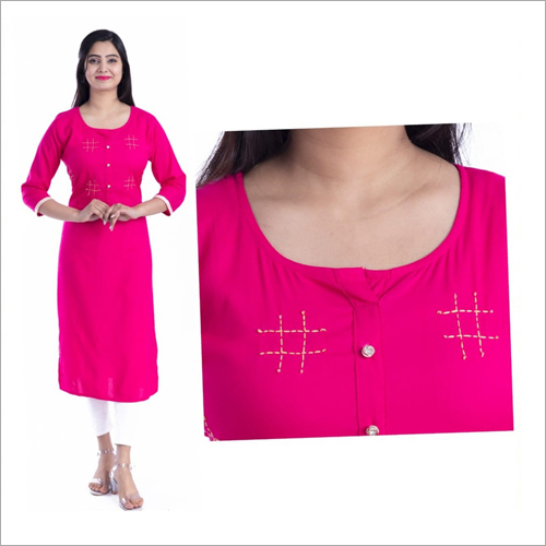 Ladies Plain Kurti - Pure Cotton, Available in Sizes S-XXL, Attractive Pink Color | Quick Dry, No Fade, Washable, Ideal for All Seasons