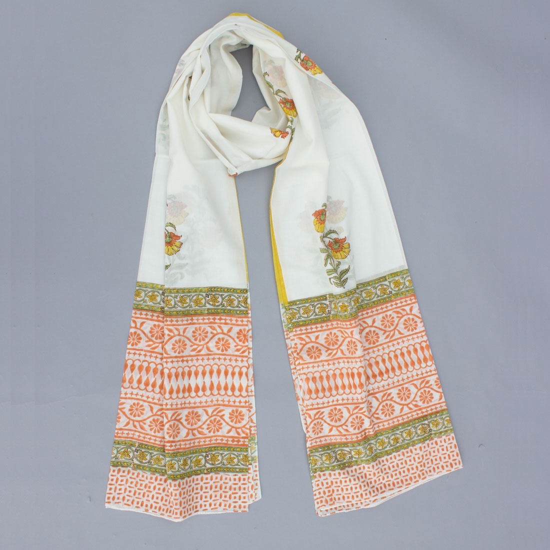 White Hand Block Duppatas Printed