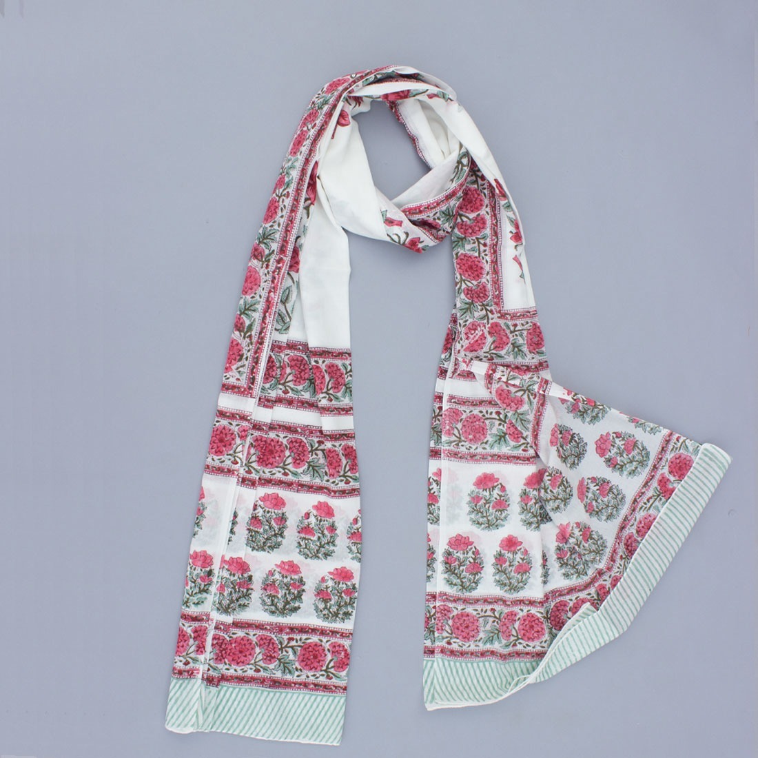 White Hand Block Duppatas Printed