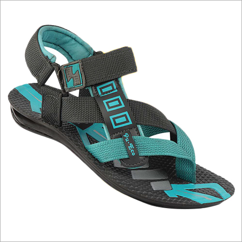 ब्लैक-ब्लू किड्स पु आउटडोर सैंडल