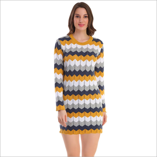 French Riviera Striped Dress - Woolen Material, Available in L, M, S, XL Sizes, Multicolor , Full Sleeves, Washable
