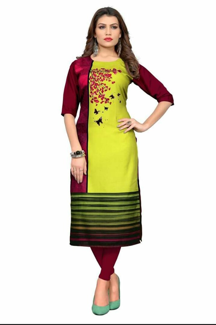 American Crepe Kurti - Digital Printed, Sizes S.xs, M, L, Xl, Xxl, Xxxl | Anti-wrinkle, Breathable, Quick Dry, Multi-season Wear, 3/4 Sleeve Style