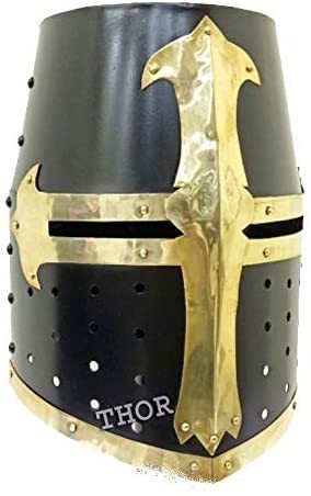 Medieval Crusader Halloween Templar Knight Helmet With Black Finish Brass Design