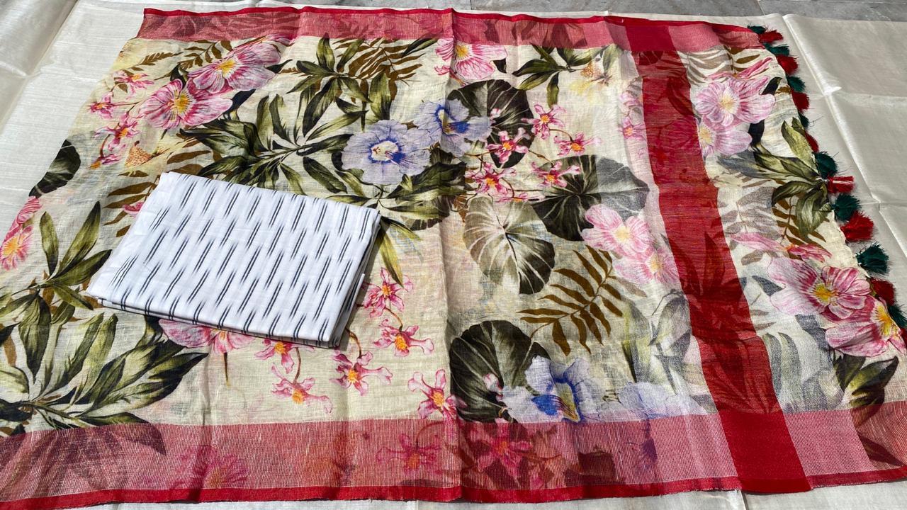 Pure Cotton Ikkat Top 2.5 Mtrs With Linen Digital Printed Long Dupatta - Cotton, 2.5 Mtrs, All Season Wear, Elegant Design For Versatile Style