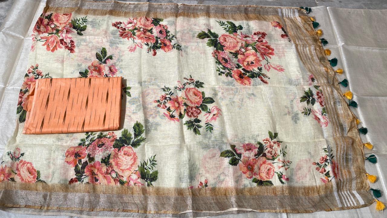 Pure Cotton Ikkat Top 2.5 Mtrs With Linen Digital Printed Long Dupatta - Cotton, 2.5 Mtrs, All Season Wear, Elegant Design For Versatile Style