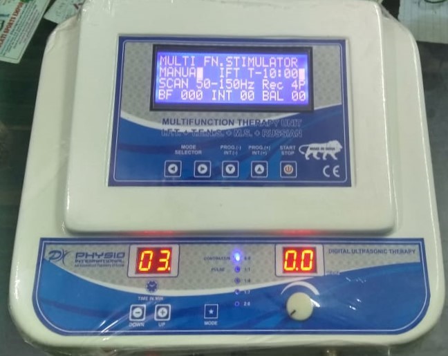 4 In One Electrotherapy Machine - Iron Build, Microcomputer-controlled Lcd | Programmable Interferential Therapy, Muscle Stimulator, Tens & Ultrasonic Treatment