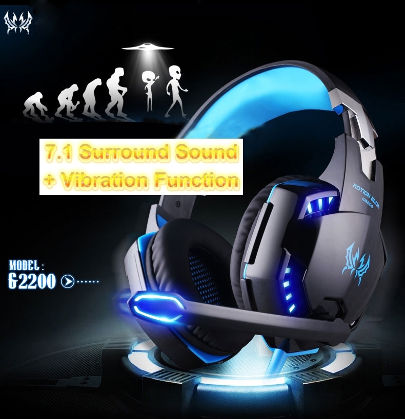 G2200 Usb 7.1 Surround Sound Vibration Gaming Headset - Plastic And Metal, 20.5x11.5x23.2cm | High Precision 50mm Driver, Led Lighting, Braided Wire, Comfortable Over-ear Design