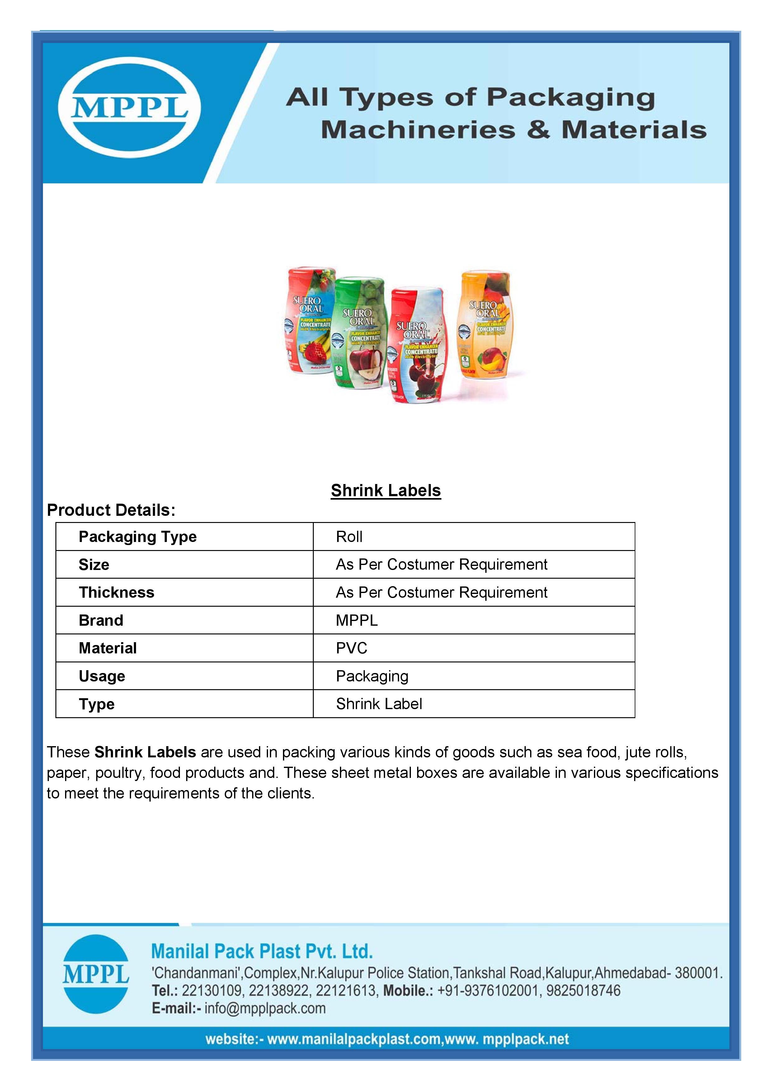 Shrink Labels - Material: Pvc