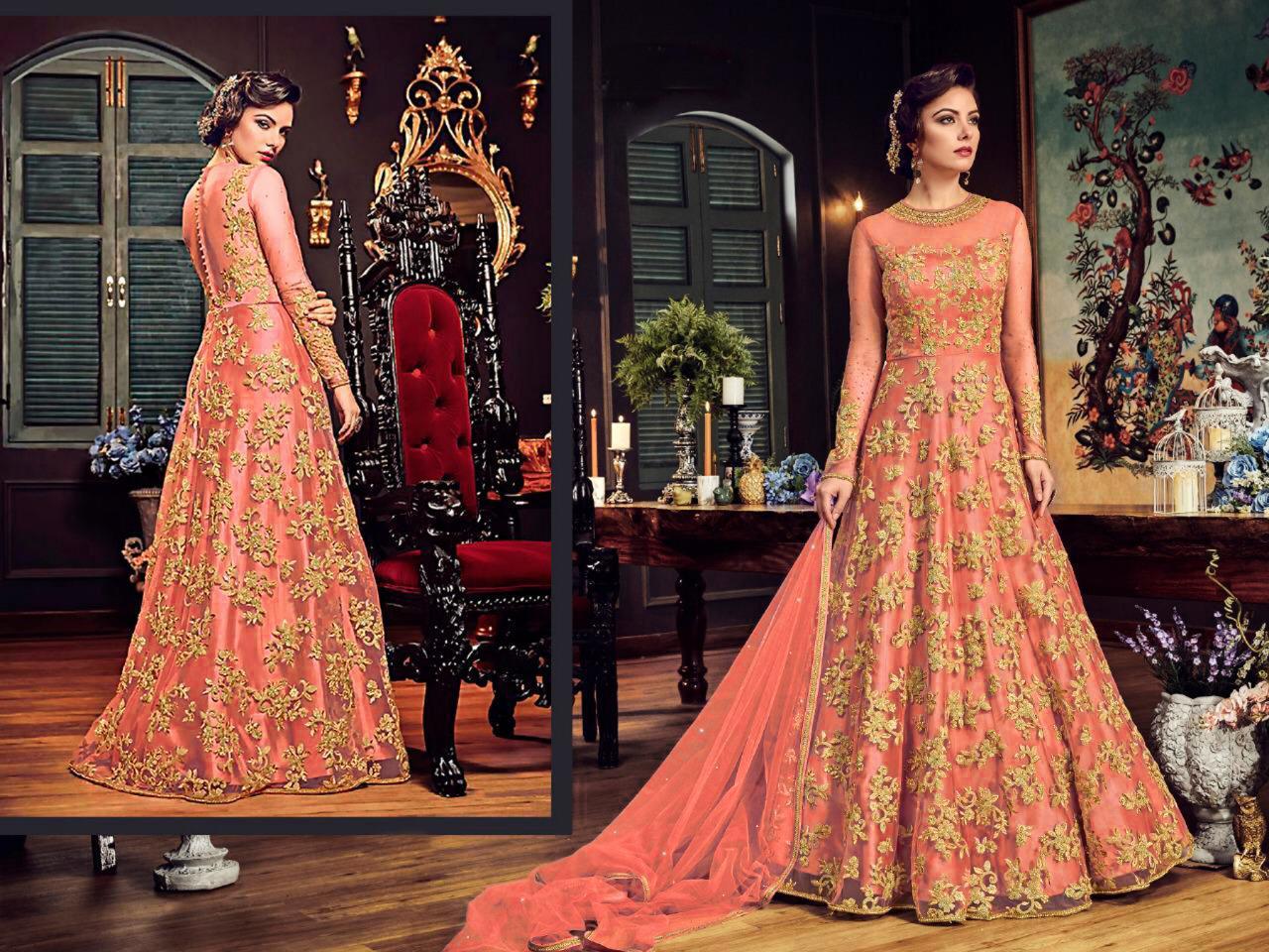 Maisha Collection - Heavy Net Embroidered Semi-stitched Ethnic Wear, Max Size 44, 3.20 Mtr Flair, Full Sleeve Design, Multi-season Comfort Features