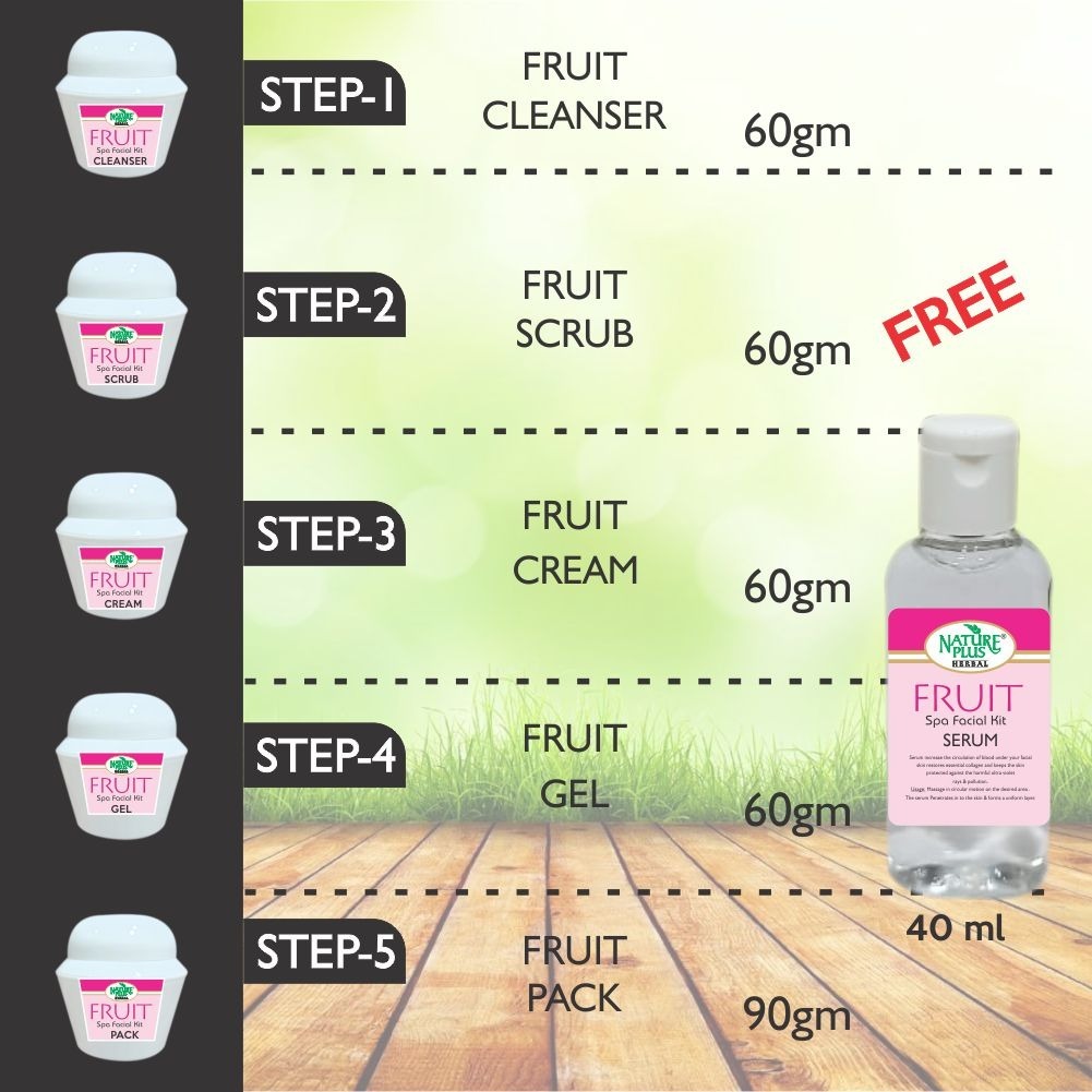 Nature Plus Herbal Fruit Spa Facial Kit - 370gm, With Free Skin Soothing Serum 40ml | 6-in-1 Solution For Hydration, Exfoliation, And Anti-aging Benefits