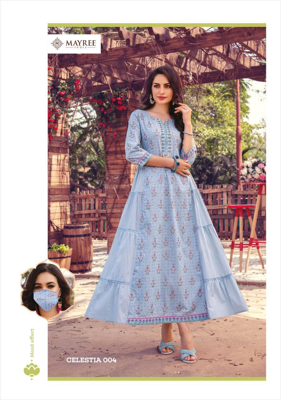 Mayree-india Celestia Collection - Cotton Mal Fabric, Sizes M-3xl | Three Layer Printed Heavy Mask, Washable, 3-4th Sleeve Style, Formal Design