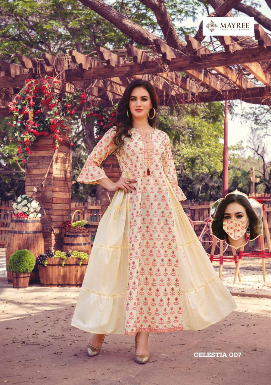 Mayree-india Celestia Collection - Cotton Mal Fabric, Sizes M-3xl | Three Layer Printed Heavy Mask, Washable, 3-4th Sleeve Style, Formal Design