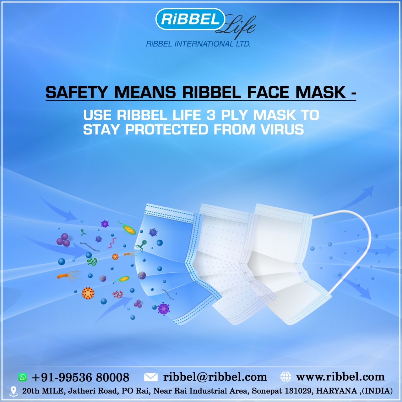 Ribbel Life 3-ply Disposable Face Mask. - Age Group: Suitable For All Ages