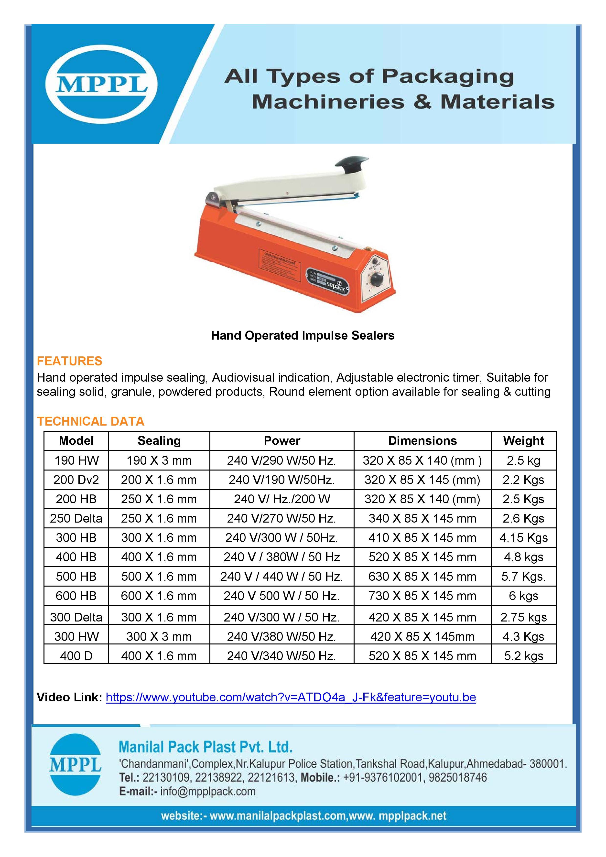 Hand Operated Impulse Sealer Series - Application: Bag