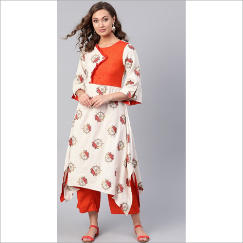 Ladies Angrakha Style Kurtis With Palazzo - Hand Picked Material, Casual Printed Design, Modern Style, Washable Feature