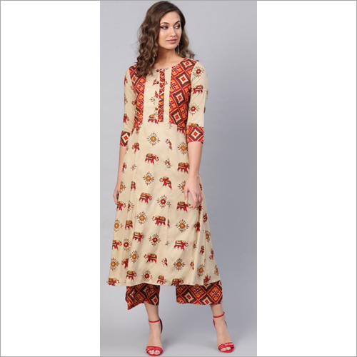 Ladies Jaipuri Style Printed Kurtis With Palazzo - Cotton Blend, Summer Casual Wear | Trendy Sizes S, M, L, XL