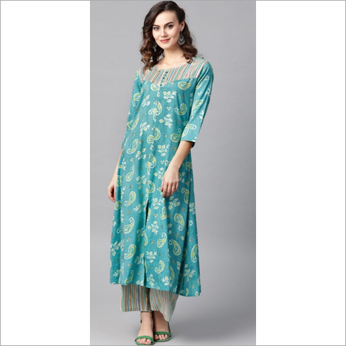 Washable Ladies Kurtis With Strips Palazzo