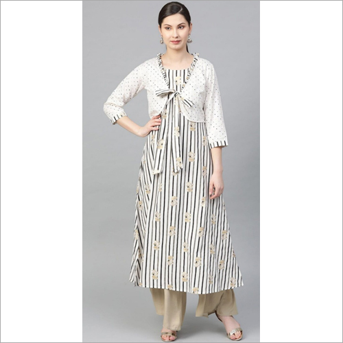 Washable Ladies Designer Kurti And Shrug With Palazzo