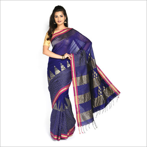 Casual Ladies Zari Blue Handloom Saree