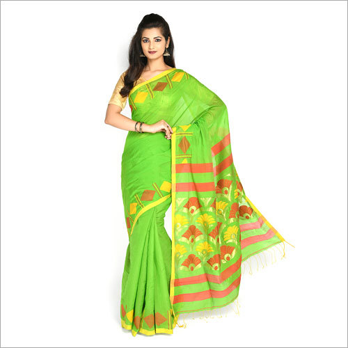 Ladies Green Handloom Saree - Cotton, Casual Wear, Printed Design | Perfect for Daytime Elegance, Traditional Indian Style