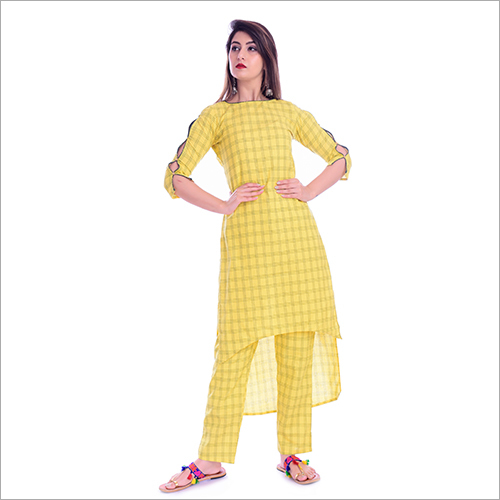 Cotton Check Kurti With Pant
