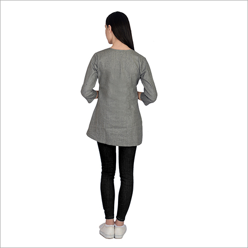 Ladies Fancy Top - Cotton Blend, S-xl | Gray, Three-quarter Sleeves, Round Neck, Ideal For Casual Wear, Outings, And Travel