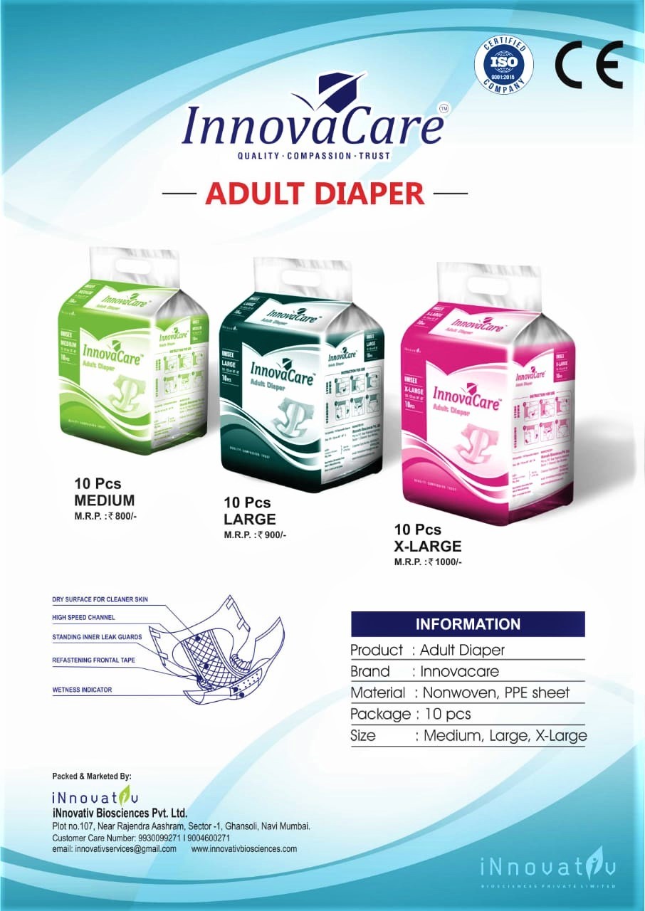 Disposable Adult Diapers - Non Woven Material, X Large, Large, Medium Sizes | High Absorbency, Soft White Design, 10 Packs Per Unit