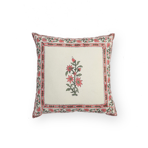 Hand Block Printed Cushion Cover - 100% Cotton, 16" x 16" Square, Green | Handmade Ethnic Style, Machine Washable, Zipper Closure