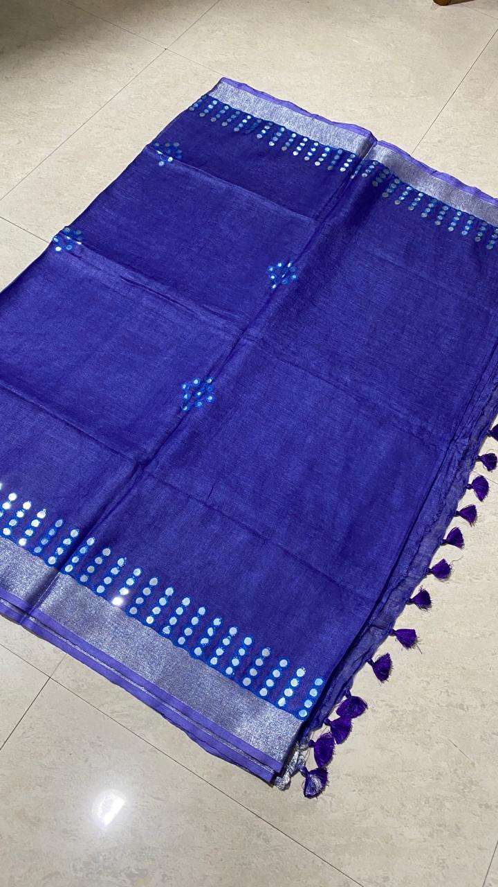 Pure Linen By Linen 120 Count Cut Work With Foil Embroidery Saree - 120 Count Fabric, White Color | Party Wear For All Seasons