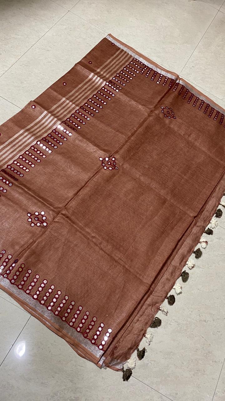 Pure Linen By Linen 120 Count Cut Work With Foil Embroidery Saree - 120 Count Fabric, White Color | Party Wear For All Seasons