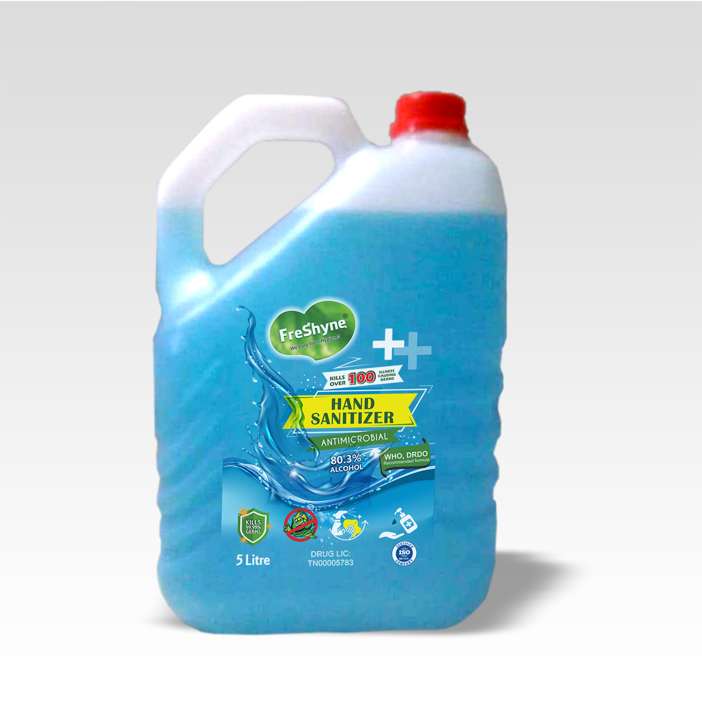 Freshyne Instant Hand Sanitizer Liquid With 80% Alcohol, Who Formula Ingredients: Ethanol