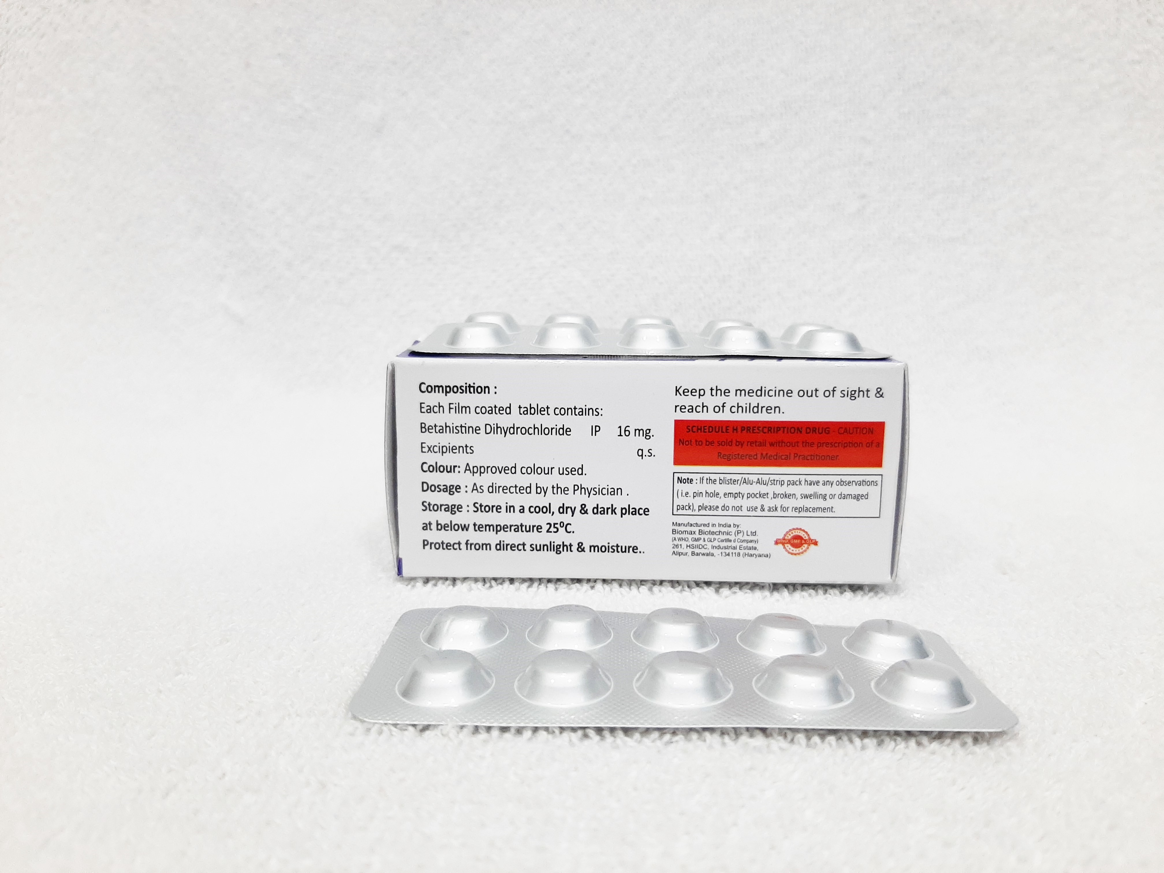 Betahistine Tablets - 16 Mg, Antivertigo Treatment For Meniere's Disease, 100% Purity, Adult Use, 10*10 Tablet Packing