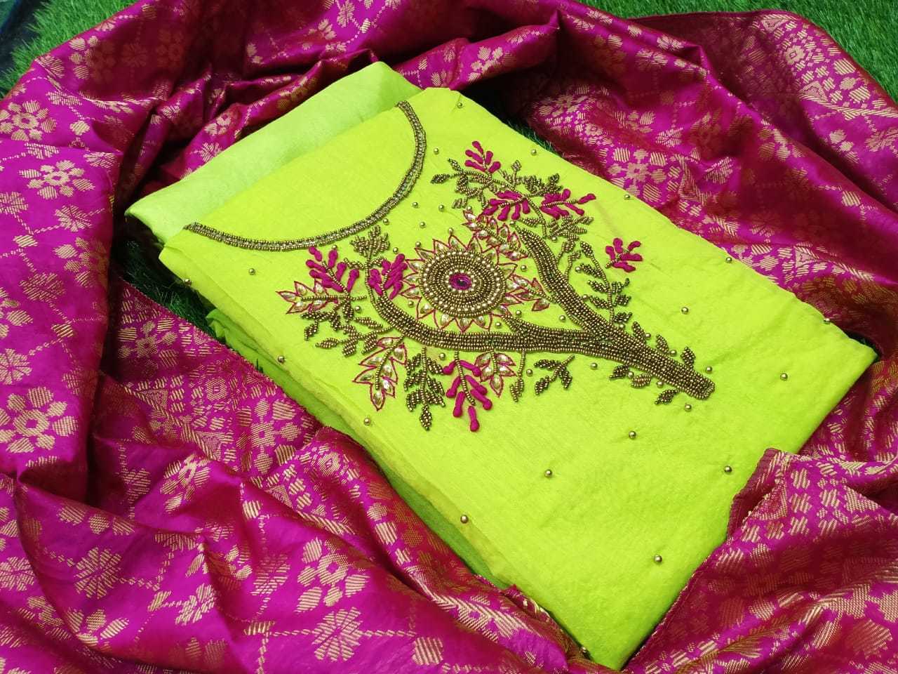 Dress Material - Modal Chanderi Top (1.90 Mtr), Santoon Bottom (2.00 Mtr), Santoon Inner (1.80 Mtr), Banarasi Jacquard Dupatta | Elegant Design, Handcrafted Work, Unique Style, High Quality