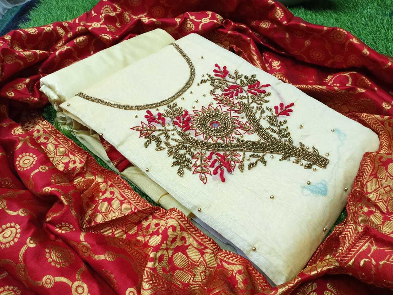 Dress Material - Modal Chanderi Top (1.90 Mtr), Santoon Bottom (2.00 Mtr), Santoon Inner (1.80 Mtr), Banarasi Jacquard Dupatta | Elegant Design, Handcrafted Work, Unique Style, High Quality