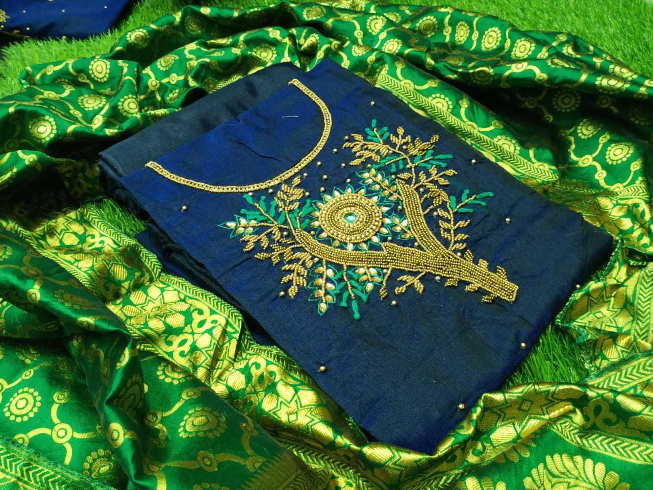 Dress Material - Modal Chanderi Top (1.90 Mtr), Santoon Bottom (2.00 Mtr), Santoon Inner (1.80 Mtr), Banarasi Jacquard Dupatta | Elegant Design, Handcrafted Work, Unique Style, High Quality