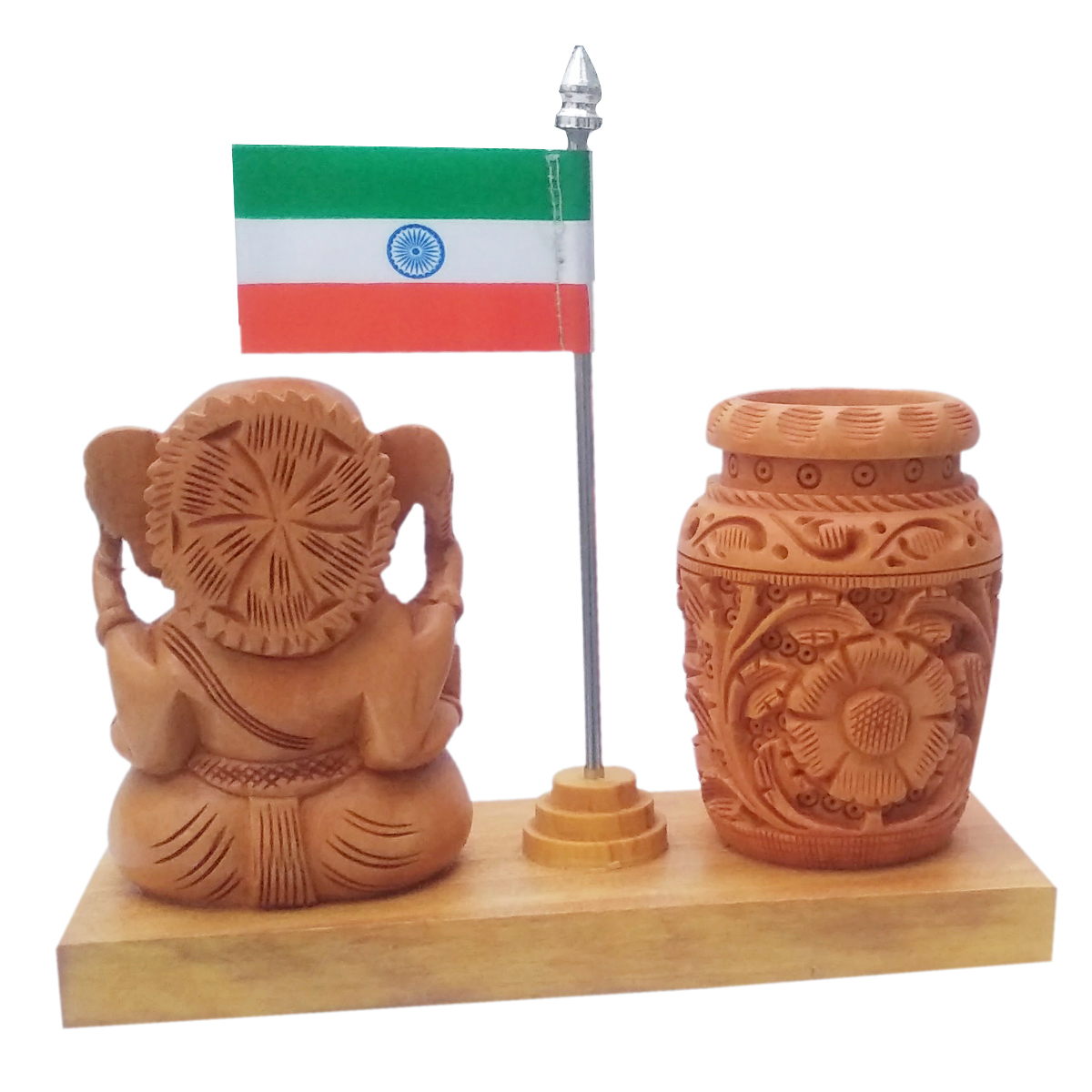 Wooden Leaves Clock Pen Stand - Handmade Wooden, 6x13x13 Inches, Brown Color | Exquisite Design, Perfect Gift Option