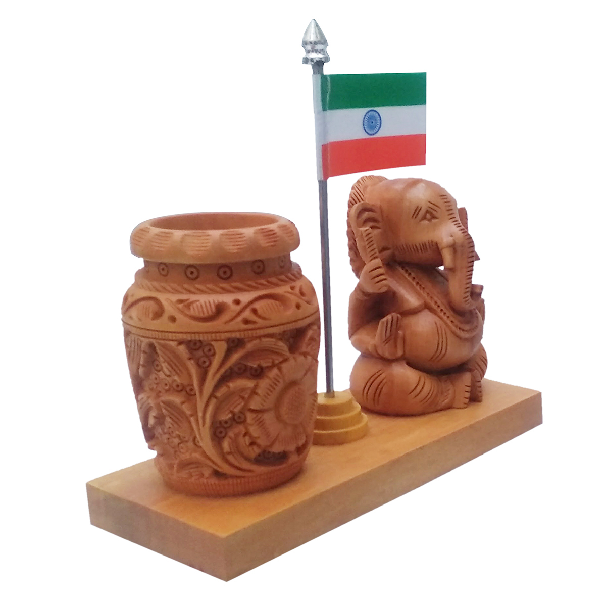 Wooden Leaves Clock Pen Stand - Handmade Wooden, 6x13x13 Inches, Brown Color | Exquisite Design, Perfect Gift Option