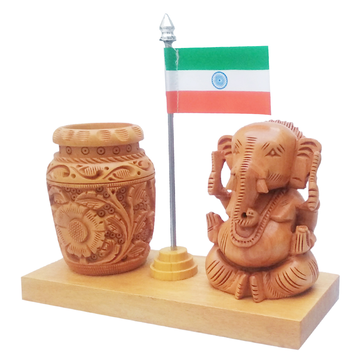 Wooden Leaves Clock Pen Stand - Handmade Wooden, 6x13x13 Inches, Brown Color | Exquisite Design, Perfect Gift Option