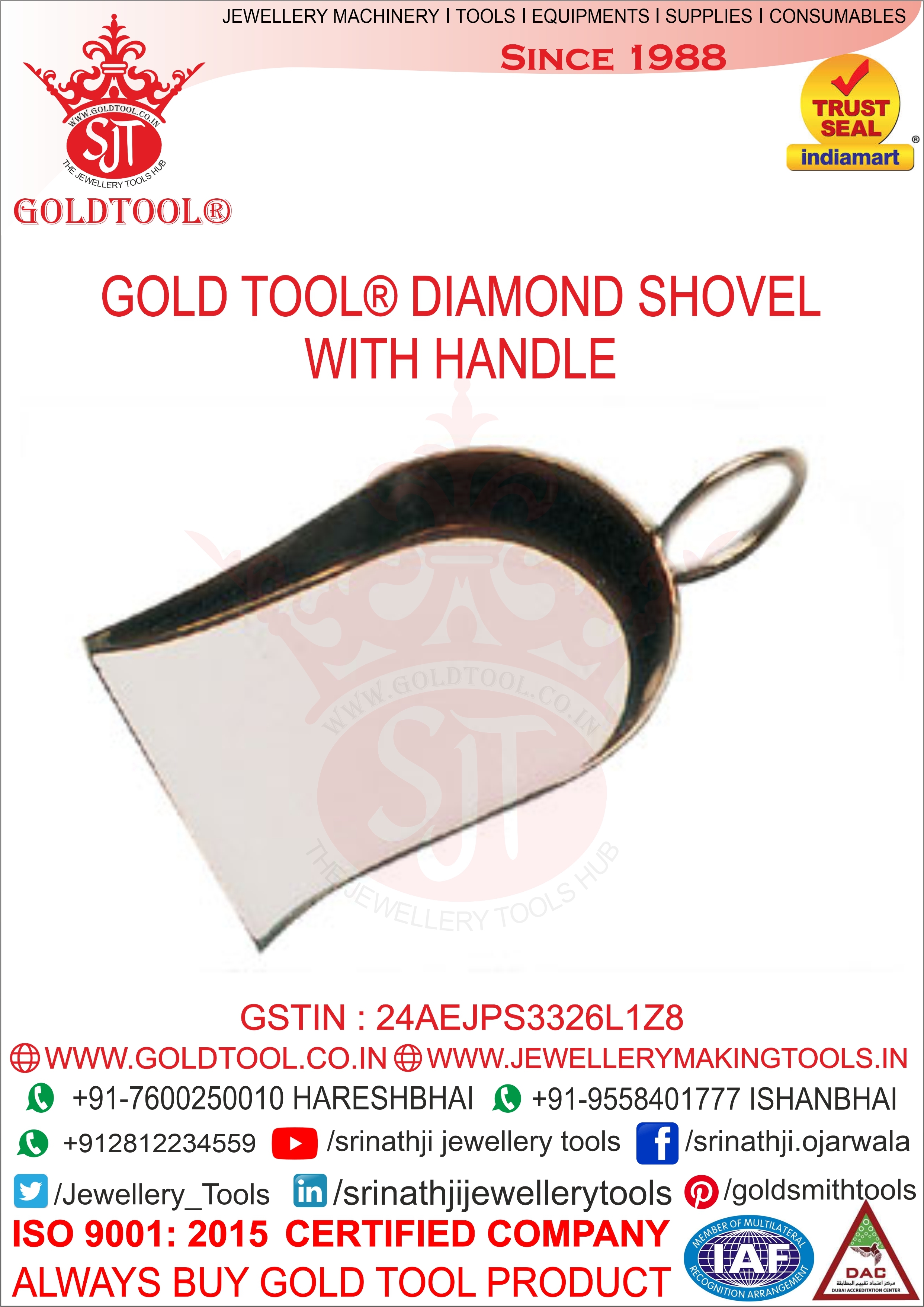 Gold Tool Diamond Shovel With Handle - Chrome Finished Handle, High Efficiency | High Performance, Low Noise Operation
